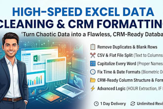 execute highspeed excel data entry, data cleaning,formatting and CRM formatting
