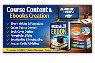 do course content, ebook writing, book formatting, book cover, powerpoint slide