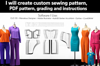 create custom sewing pattern, PDF pattern, grading and instructions