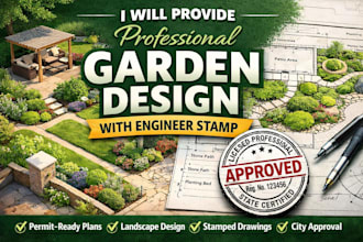 design a garden landscape plan with professional stamp
