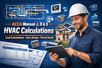 do hvac acca maual j d and s load calculations with duct design electrical mep