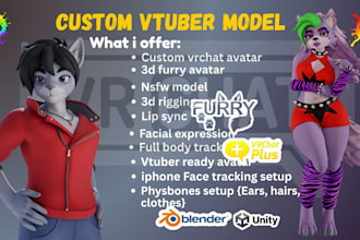 do custom furry vtuber model, anime vrc avatar, nsfw vrchat avatar commission