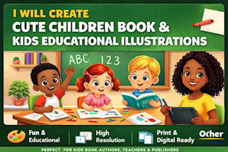 create cute children book and kids educational illustrations