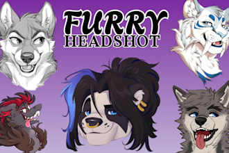 draw  custom furry headshot, chibi headshot , expressive anthro pfp, discord pfp