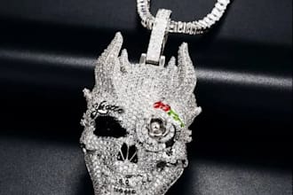 do head necklace 14k gold, iced out pendant rapper,pendant jewelry hiphop render