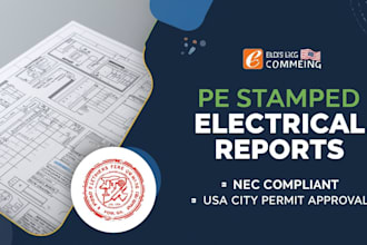 pe stamped electrical plan set with report for usa city permit approval