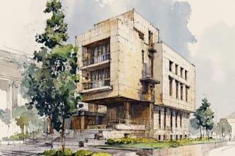 draw free hand architectural building exterior