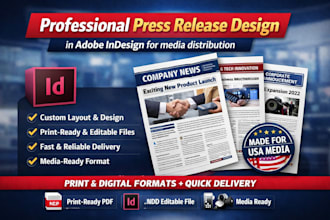 create a modern and media ready press release design  in adobe indesign in USA