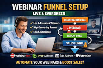 build evergreen webinar funnel in clickfunnels, funnelish or webinarjam