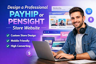 design a professional payhip store, payhip website, or pensight store