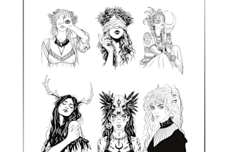 design a dark fantasy tattoo flash sheet