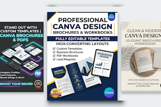 create custom canva templates, business brochures, and pdf workbooks