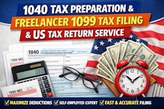 do 1040 tax preparation, freelancer 1099 tax filing and US tax return service