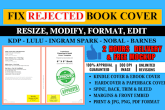 fix rejected book cover, resize book cover paperback cover hardcover book cover