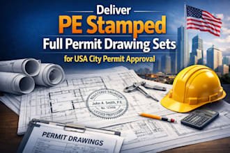 deliver pe stamped full permit drawing sets for USA city permit approval