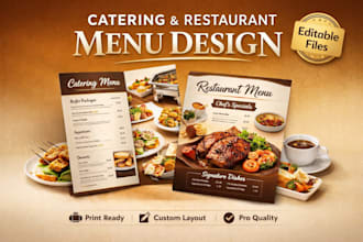 design editable menu brochures and flyers for catering services and restaurants