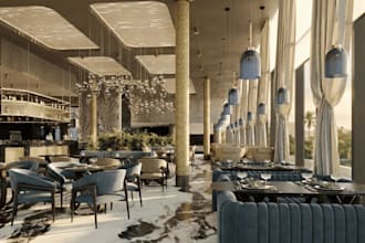 do architecture commercial interior render, hall, restaurant,hotel, lobby design