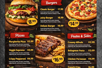 design an attractive eye catching restaurant menu, food menu