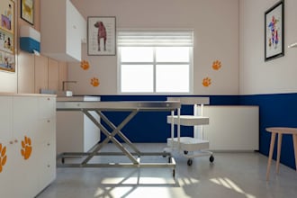 design 3d animal clinic, veterinary center, pet store interior layout