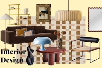 create interior design for your room with moodboard and 3d render