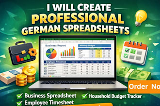 create german business spreadsheet, household spreadsheet, employee timesheet