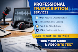 do professional transcription for audio, podcasts, youtube and video recordings