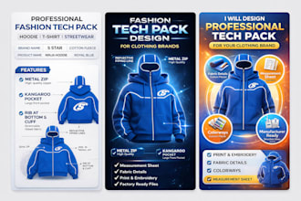 design a professional clothing tech pack for apparel
