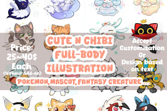 cute flat color mascot fantasy creature pokemon kemono