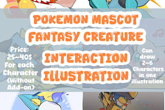 pokemon kemono creature mascot interaction illustration