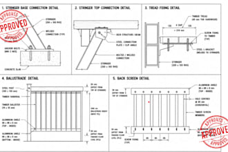 do detailed staircase fabrication drawing shop drawing steel or wooden staircase