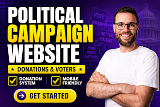 political campaign website with donation, election candidate website, party info