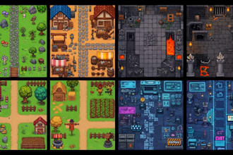do pixel art tileset, top down pixel map tileset, indie game, game assets, props