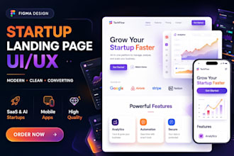 design a modern saas startup landing page UI UX in figma