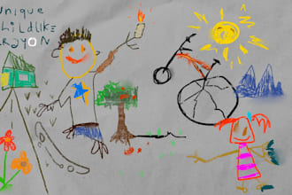 create funny childlike crayon style illustration