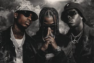 draw a rap or trap album cover art with parental advisory