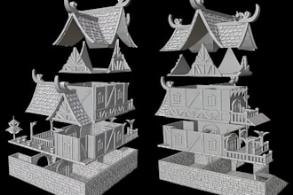sculpt 3d tabletop terrain,fantasy houses,dnd miniature terrain,building or ruin