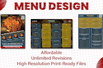 design a professional print ready food menu for restaurant or cafe