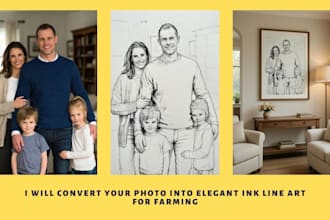 convert your photo into elegant ink line art for farming