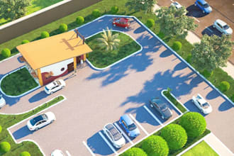 2d conceptual architectural space,recreational park,leisure garden, parking area