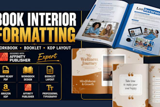 do book interior formatting, workbook and booklet design kdp affinity publisher