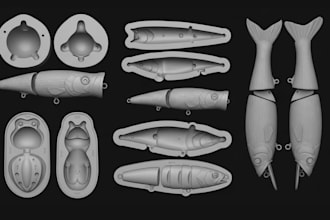 design and model custom fishing lure mold, 3d printed soft plastic mold, 3d stl