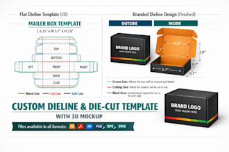 create custom box packaging dieline cut lines template and design
