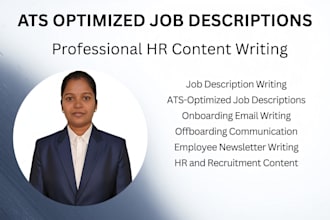 write ats optimized job description, job ad, onboarding email and HR news