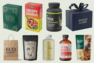 design product packaging for box, bag, bottle, pouch, wrapper, packet and label