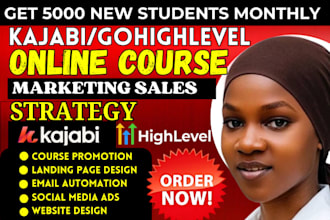 do gohighlevel online course promotion, ghl kajabi  coaching course sales funnel