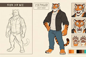 draw custom furry fursona character design, protogen, and full reference sheet