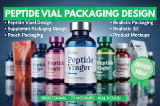 design peptide vial label and supplement packaging with 3d mockup