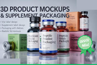 design supplement label, vial packaging and 3d product mockup