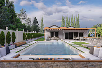 3d landscape design, backyard pool design, garden front yard, patio rendering