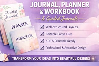 redesign journal, canva workbook planner or guided journal well structured